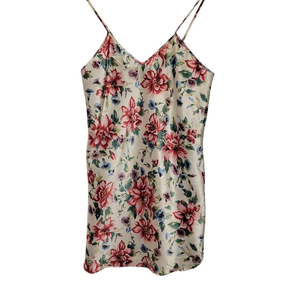 Vintage Private Luxuries Floral Slip‎ Dress Satin Romantic Lingerie Summer Sz S